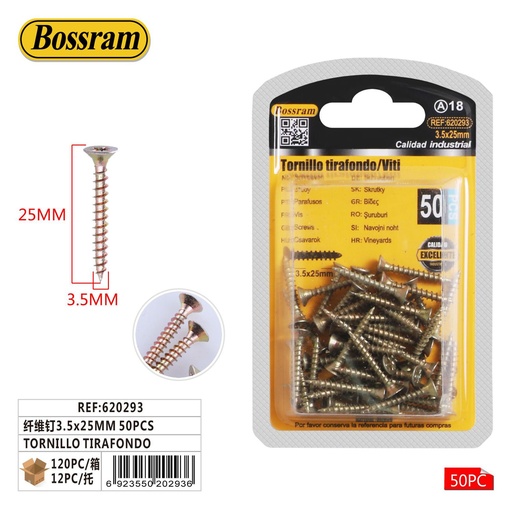 [620293] Tornillo tirafondo de fibra 3.5x25mm 50pcs para sujeción