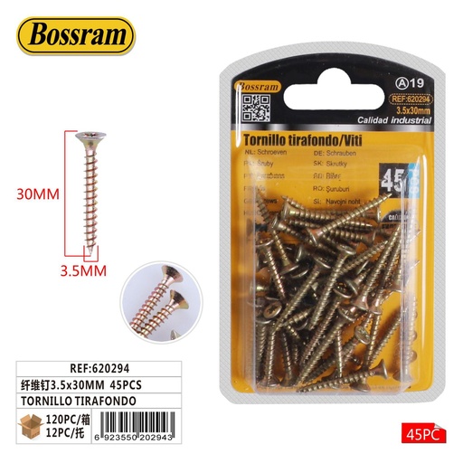 [620294] Tornillo tirafondo de fibra 3.5x30mm 45pcs para sujeción y fijación