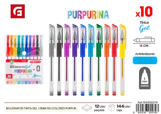 [154405574] Bolígrafos de tinta gel 1.0MM 10U colores purpurina - Material escolar