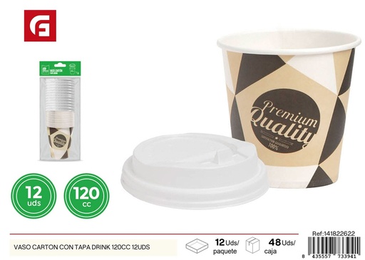 [141822622] Vaso de cartón con tapa para café 120CC 12UDS - Utensilios desechables