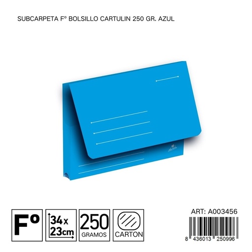 [A003456] Subcarpeta folio 250gr azul - Material de organización