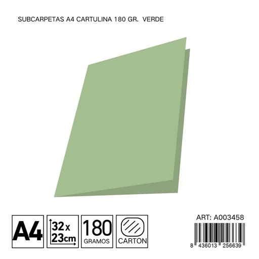 [A003458] Subcarpetas A4 cartulina 180gr paquete 25 verde - Material de organización