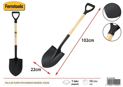 [202200] Pala de punta pico con mango de madera 102 cm - Herramientas de jardín y jardinería