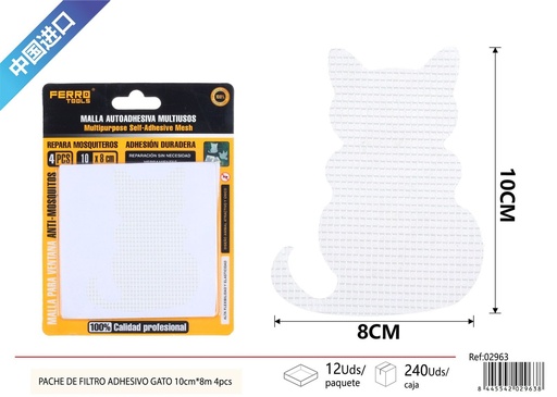 [02963] Pache de filtro adhesivo gato blanco 10x8 m 4 piezas - Suministros para mosquiteras