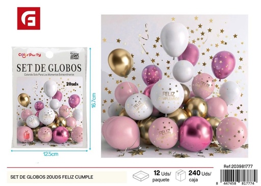 [203981777] Set de globos "Feliz Cumple" 20 uds - Artículos de fiesta
