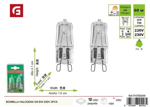 [174700246] Bombilla halógena G9 6W 230V 2 pcs - Iluminación y bombillas
