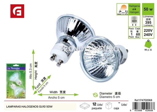 [174702068] Bombillas halógenas GU10 50W - Iluminación y bombillas