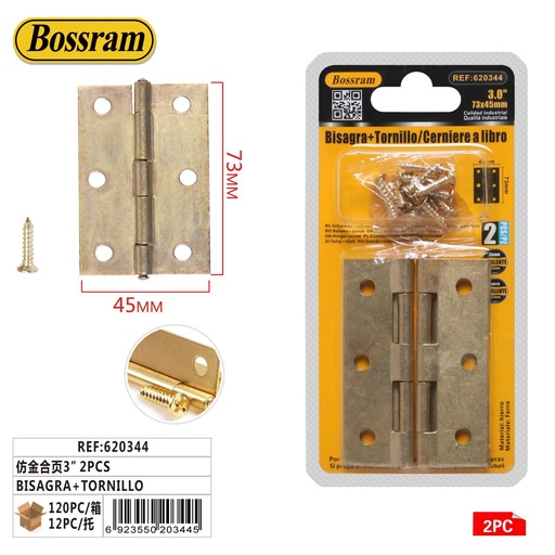 [620344] Bisagra de imitación oro 3" set 2pcs con tornillos