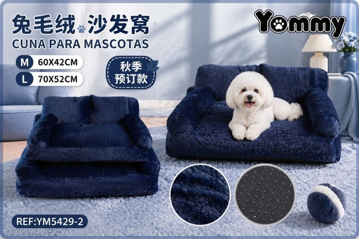 [YM5429-2] Cuna de perro de pelaje de conejo color azul - Accesorios para mascotas