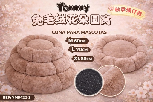 [YM5422-3] Cuna de perro con flores de pelaje de conejo color marrón - Accesorios para mascotas