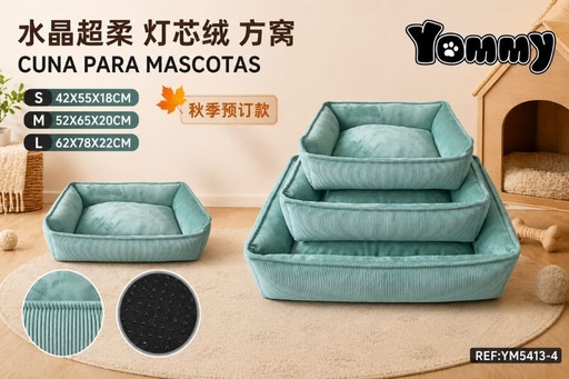 [YM5413-4] Cuna de perro de terciopelo suave con franjas verdes - Artículos para mascotas