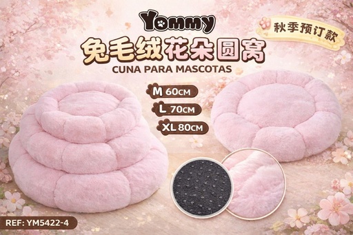 [YM5422-4] Cuna de perro de flores de pelaje de conejo color rosa - Accesorios para mascotas
