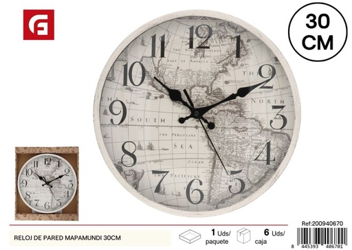 [200940670] Reloj de pared con mapa mundial 30cm - Decoración del hogar