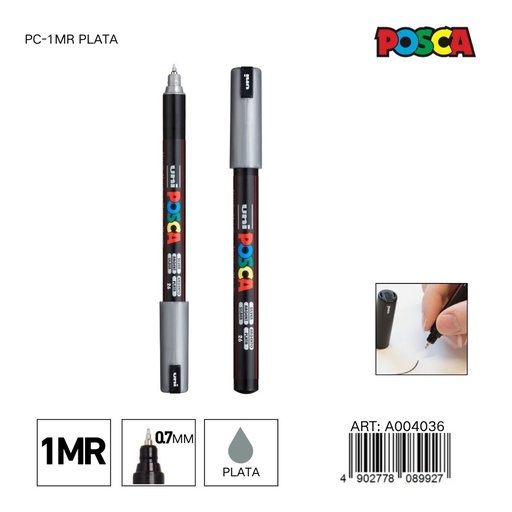 [A004036] Marcador POSCA PC-1MR 0.7 mm color plata - Marcadores y artículos de escritura