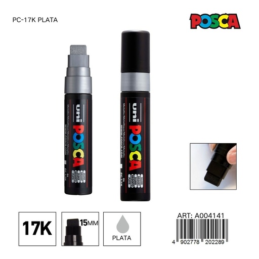 [A004141] Marcador POSCA PC-17K 15mm color plata - Marcadores y artículos de escritura