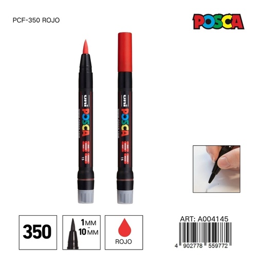 [A004145] Marcador POSCA de punta suave 0.1mm-10mm PCF-350 Rojo - Material de oficina