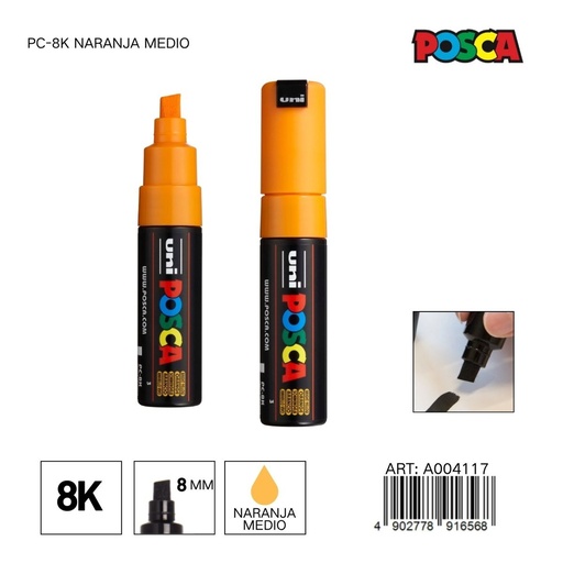 [A004117] Marcador POSCA 8mm PC-8K Naranja Medio - Material de oficina
