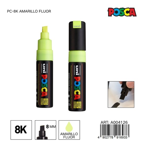 [A004126] Marcador POSCA 8mm PC-8K Amarillo Fluorescente - Material de oficina