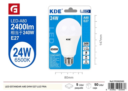 [170392583] Bombilla LED estándar A80 24W E27 luz fría - Iluminación y bombillas LED