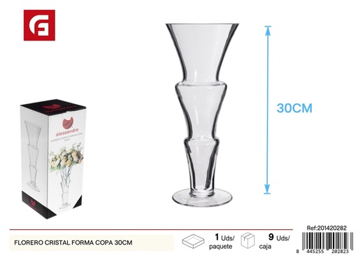 [201420282] Florero de cristal en forma de copa 30 cm - Jarrón elegante para decoración floral