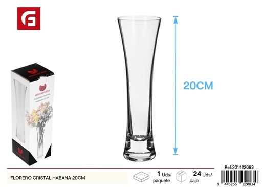 [201422083] Florero de cristal Habana 20 cm - Jarrón decorativo para arreglos florales
