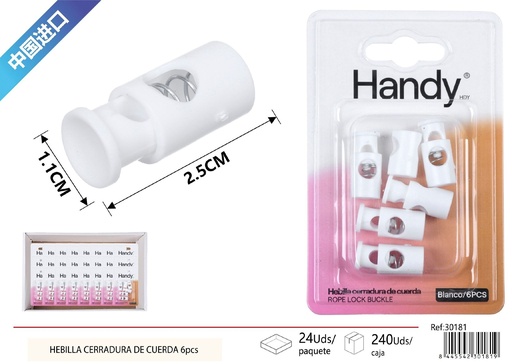 [30181] Hebilla cerradura de cuerda blanca 6 piezas - Accesorios de costura y botones