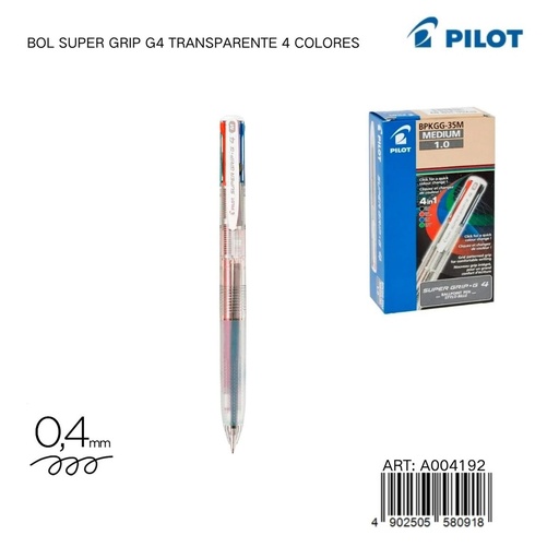 [A004192] Bolígrafo Pilot G4 transparente 4 colores - Papelería de marca