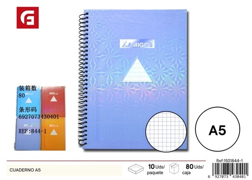 [150143040] Cuaderno A5 80h tapa dura cuadrícula 4x4 - Material escolar