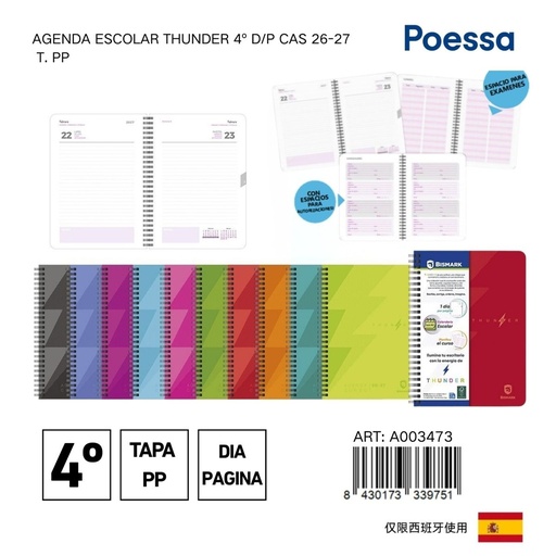 [A003473] Agenda escolar Thunder 4º D/P - Papelería y material escolar