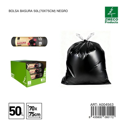 [A004563] Bolsa de basura 50L (70x75cm) negro - Productos desechables para el hogar