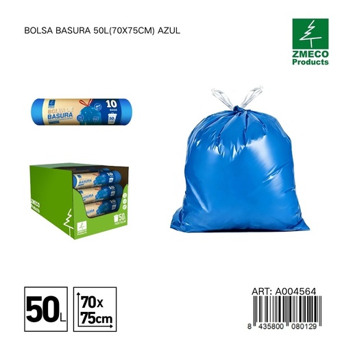 [A004564] Bolsa de basura 50L (70x75cm) azul - Productos desechables para el hogar