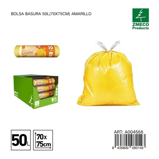 [A004566] Bolsa de basura 50L (70x75cm) amarillo - Productos desechables para el hogar