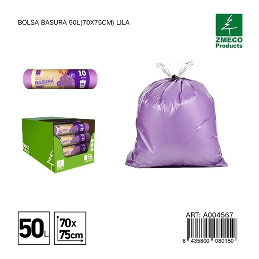 [A004567] Bolsa de basura 50L (70x75cm) lila - Productos desechables para el hogar