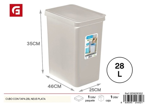 [120929352] Cubo de basura con tapa 28L plata - Accesorios de organización del hogar
