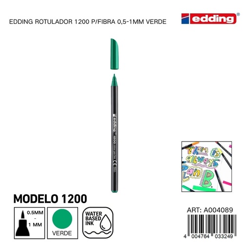 [A004089] Rotulador EDDING de fibra 0,5-1 mm color verde - Útiles de escritura y dibujo