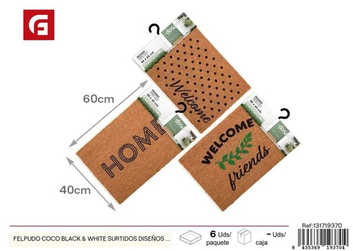 [131719370] Felpudo de coco black & white surtido de diseños 40*60cm - Textiles para el hogar y felpudos