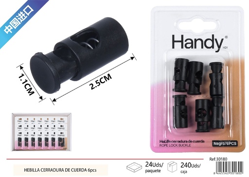 [230180] Hebilla cerradura de cuerda negra (6 piezas) - Accesorios de mercería