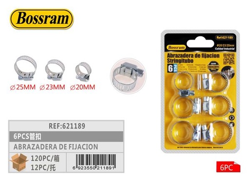 [621189] Abrazadera de fijación 2.5/2.3/2cm 6pcs para tubos y cables