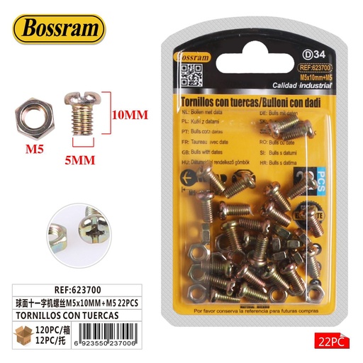 [623700] Tornillos con tuercas M5x10mm 22pcs para fijación