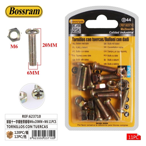 [623710] Tornillos con tuercas M6x20mm, set 11pcs