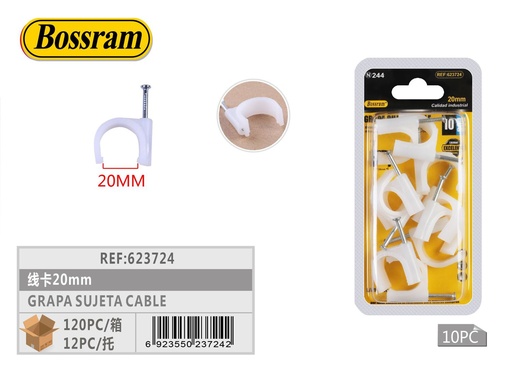 [623724] Grapa sujeta cable 20mm 10pcs para organización de cables