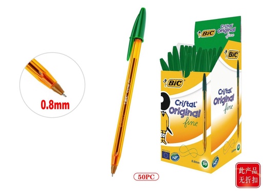 [BC134461] Bolígrafos Bic Cristal Fine 0.8mm verde 50 uds