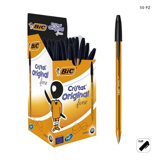 [A000187] Bolígrafo BIC Fino 0.8 mm negro 50 uds - Papelería de marca