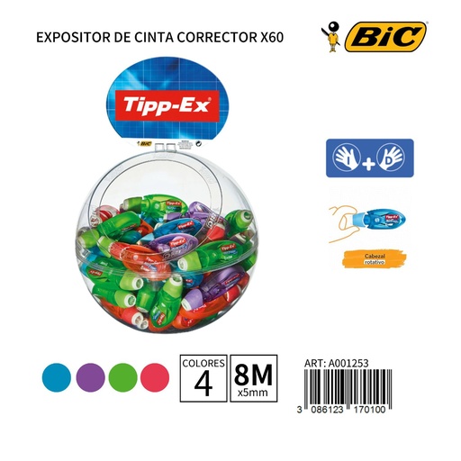 [A001253] Cinta correctora Tipp-Ex 8m x 5mm expositor x60