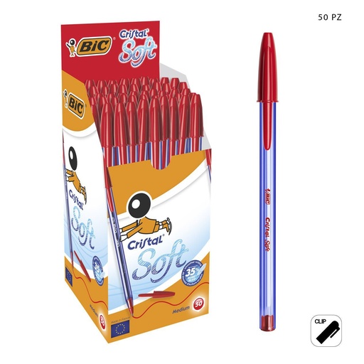 [A000195] Bolígrafo BIC cristal soft rojo 1.2mm caja x50 para escritura