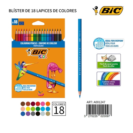 [A001247] Lápices de colores BIC 18 unidades - Material de oficina