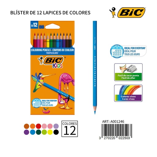 [A001246] Lápices de colores BIC 12 UD - Material escolar