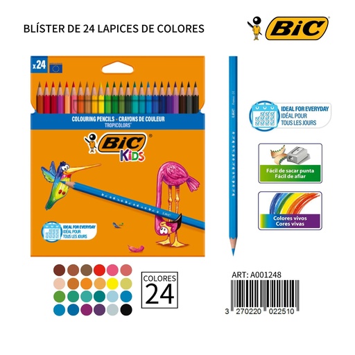 [A001248] Lápices de colores BIC 24 unidades - Material de oficina