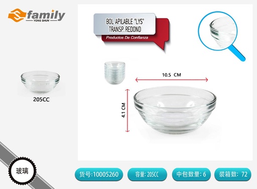 [A003208] Bol de vidrio apilable 205 cc - Utensilios de cocina y almacenamiento