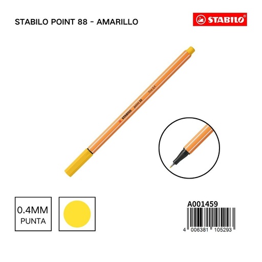 [A001459] Bolígrafo delgado STABILO point 88 amarillo - Papelería de escritura
